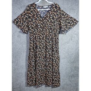 Keluummi Maxi Dress Womens Sz 16 Tiered Ditsy Dark Floral Cottagecore Whimsigoth